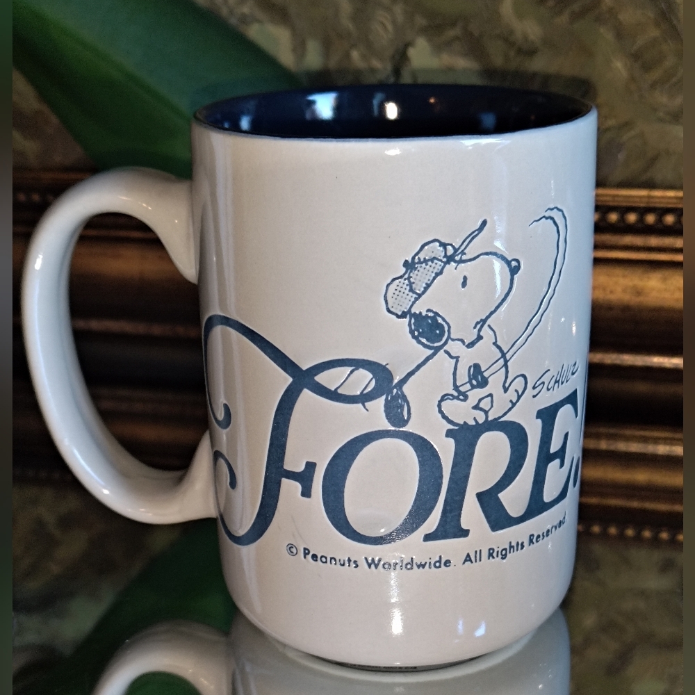 LARGE SNOOPY GOLF 'FORE!' COFFEE MUG Cup! Images Are Engraved! NEW UNUSED!